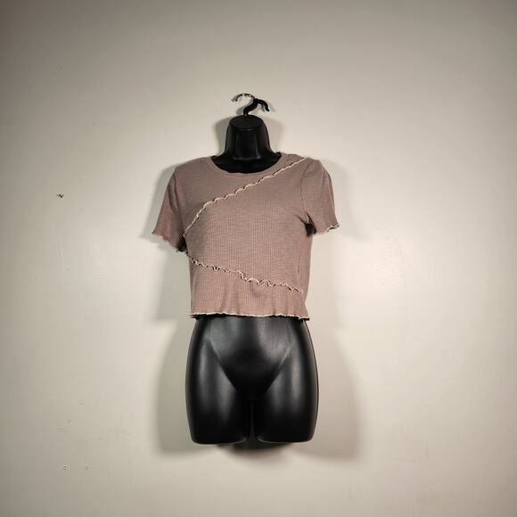 ALTAR'D STATE Ribbed Knit Crop Top Womens Medium Lt Brown Boho Fairy Gremlincore - Picture 1 of 9